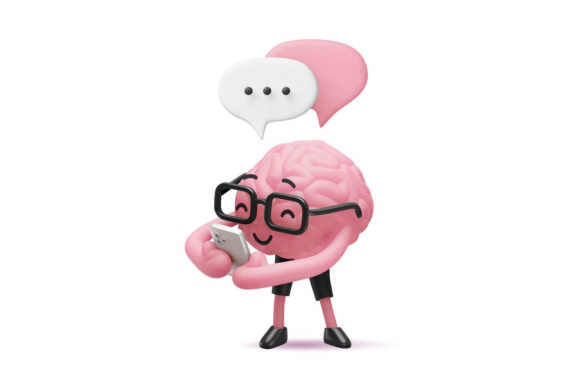 3d illustration of brain cute character in glasses